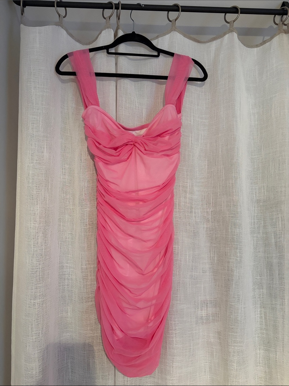 Ruched Mesh Slip Dress